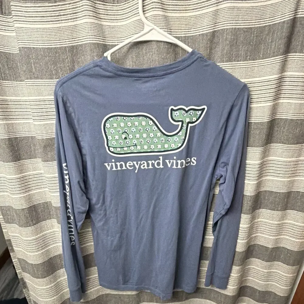 Vineyard Vines Boys Youth Large Long Sleeve Pocket T Shirt Blue Whale Logo